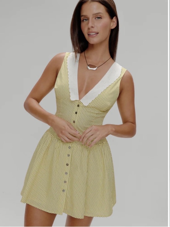 Frankie's Bikinis Dresses & Skirts - Frankie's Bikinis Marley Yellow Polka Dot Mini Dress with White Scalloped Collar